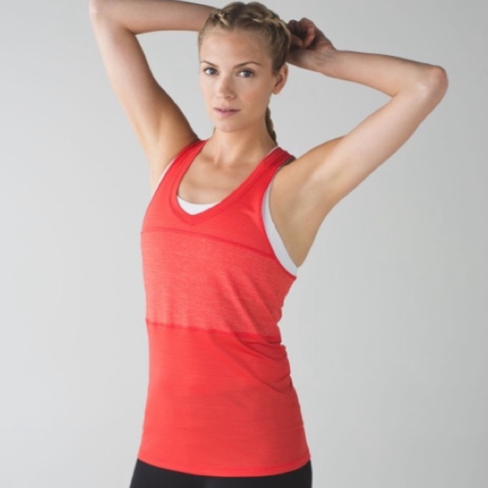 Lululemon Pedal To The Metal Singlet in Heathered Alarming Orange Red Size 4